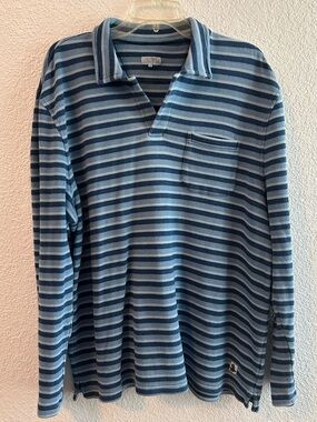 Quaker Marine Supply Long Sleeve Shades Of Blue Polo Mens XL Coastal Nautical